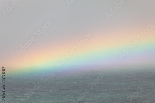 Quadro su tela Tallow Beach bay with rainbow, lookout Byron Bay lighthouse, New South Wales, Australia