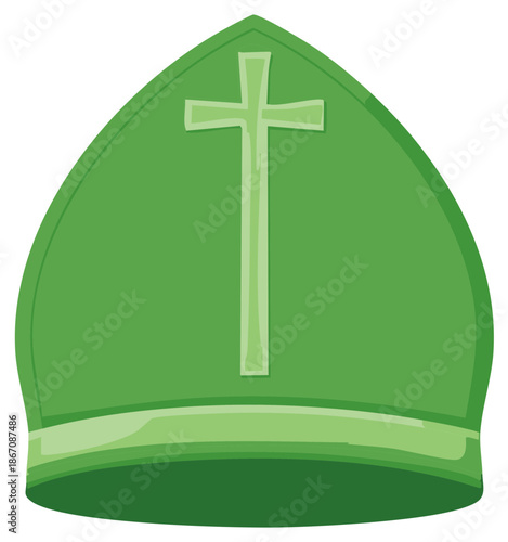 Catholic Bishop's Mitre Hat with Christian Cross Symbol and Green Color