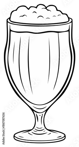 Illustrated beer glass with frothy head monochrome outline art