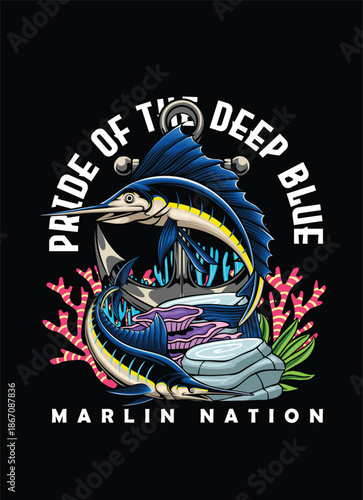 sea ​​animal illustration with detailed hand drawn style for t-shirt design