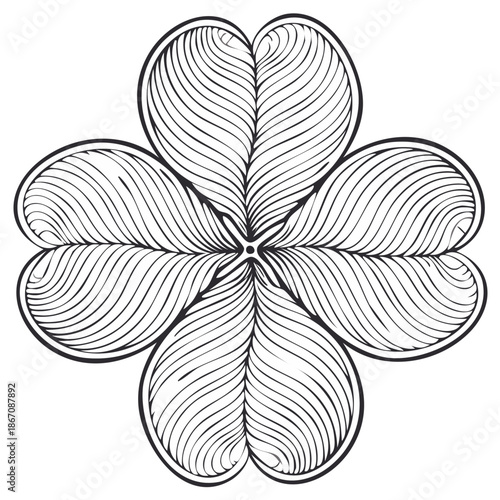 Hand drawn four leaf clover line art illustration good luck symbol for St Patricks Day