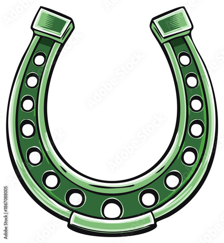 Green Horseshoe Lucky Charm Symbol with Circles and Stripes Illustration