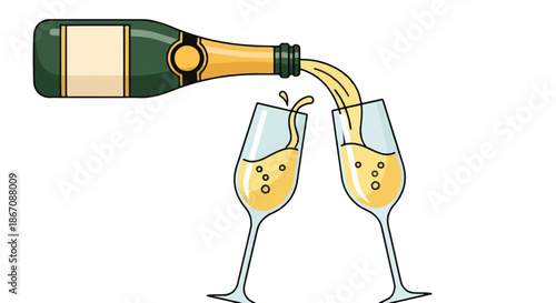 Two Champagne Flutes Being Poured For a Celebration Toast.