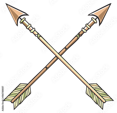 Two crossed arrows illustration in a traditional tribal style