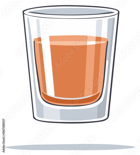 Illustration of a Shot Glass with Orange Liquid Inside, Isolated on White