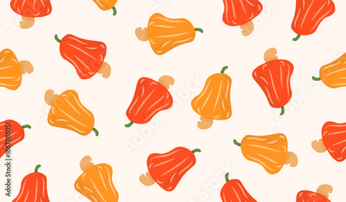 Cashew fruits pattern background vector design