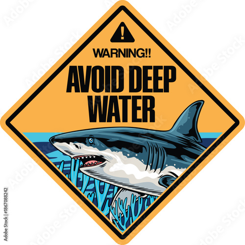 deep sea sign design with shark as the main object