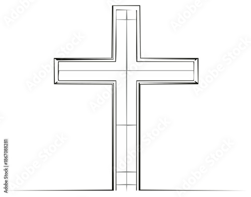 Simple sketched Christian cross symbol, spirituality and faith concept