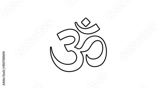 A black and white outline of the Om symbol, a sacred mantra and spiritual icon in Hinduism and Buddhism