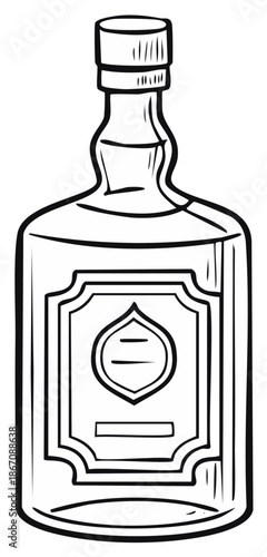Hand-drawn bottle of liquor, alcohol, sketch style