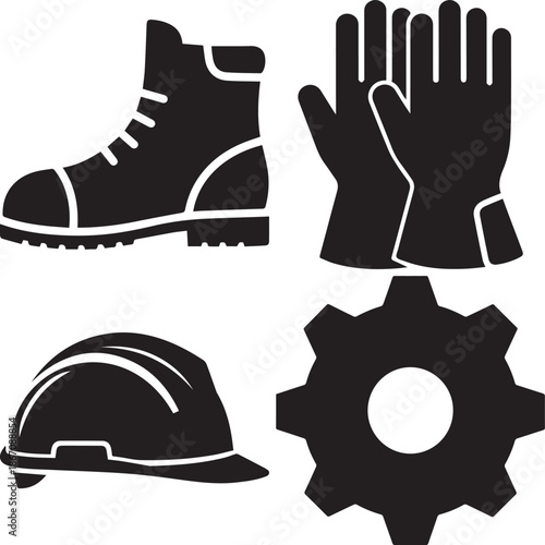 Black and white safety symbols on a white background