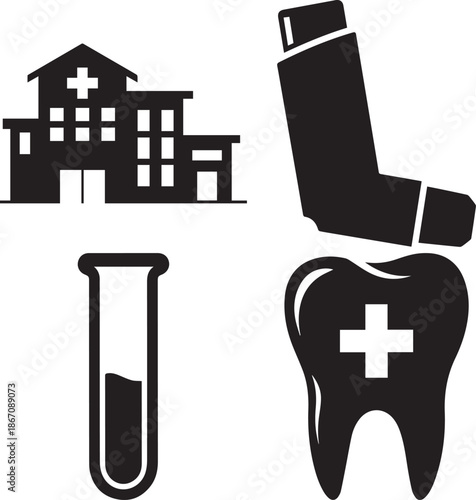 Medical symbols hospital test tube tooth on a white background