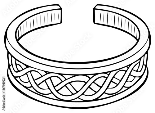 Open bracelet with Celtic knot design and textured inner band isolated on white background