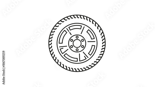 A simple line drawing of a car wheel with a multi-spoke rim design, representing an automotive component