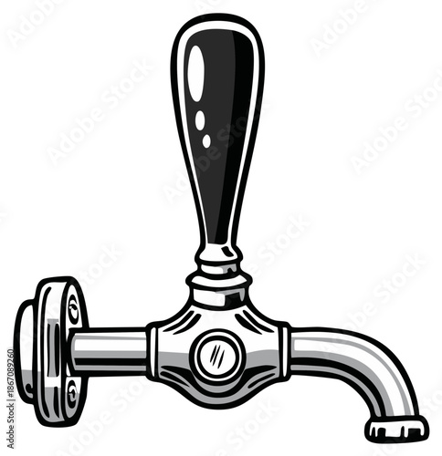 Illustrated Beer Tap Fixture with Stout Handle, Gleaming Metal Faucet for Beverage Service