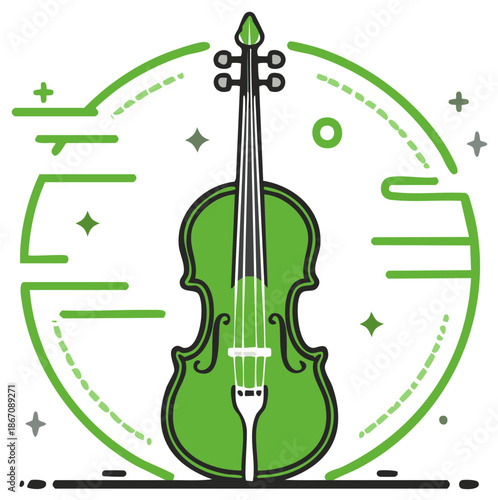 Green violin design with abstract geometric circle decoration for music concepts