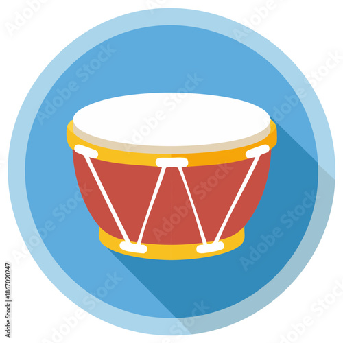 Traditional hand drum percussion instrument vector icon with flat design and long shadow