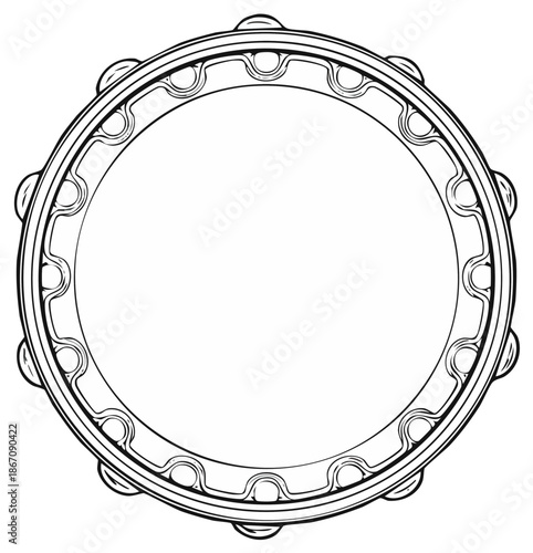 Isolated Single Line Art Tambourine Circle Musical Instrument