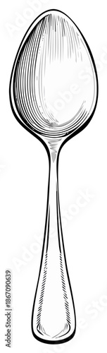 Elegant Vintage Spoon Illustration with Detailed Hatching and Outline