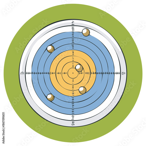 Target with multiple projectiles and scoring rings for precision and accuracy goals