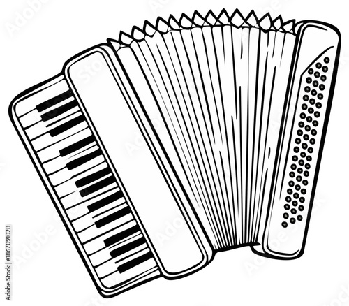 Classic accordion musical instrument simple line art illustration for entertainment and design projects