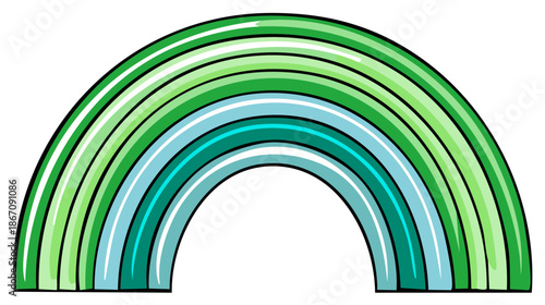 Vibrant Cartoon Rainbow Arc Illustration with Green and Blue Stripes