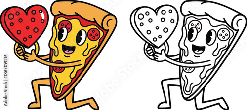 Cartoon Pizza Slice Proposing with a Heart Fun Food Character for Love Foodie and Valentines Day Themes