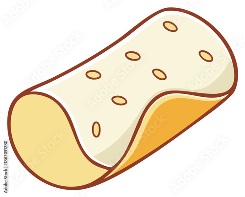Cartoon rolled tortilla wrap or burrito flatbread simple vector graphic food icon