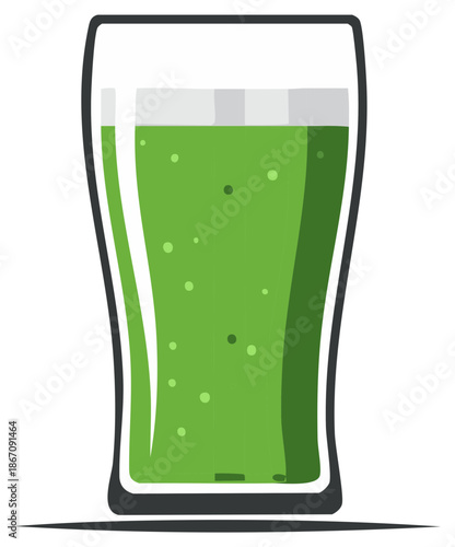 Refreshing Green Beverage in a Tall Glass with Bubbles