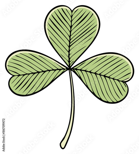 Green three leaf clover with hand drawn lines and outline