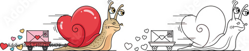 Speeding Snail Delivering a Love Letter Humorous Valentines Day Message of Slow but Sure Affection