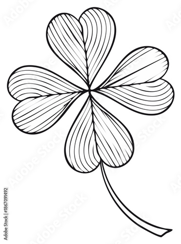 A Delicate Hand Drawn Four Leaf Clover Illustration with Stylized Lines
