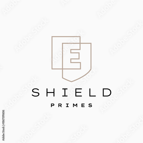 e letter shield protection security logo vector icon illustration