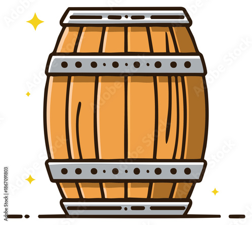 Illustrated Old Wooden Barrel for Wine or Whiskey Storage