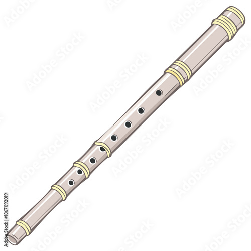 Traditional bamboo woodwind flute musical instrument with finger holes and wrapped accents