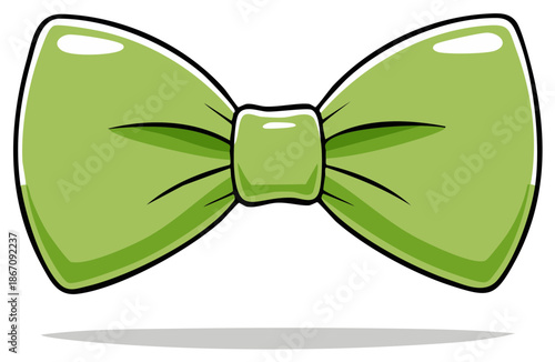 Vibrant Green Bow Tie Cartoon Illustration with Glossy Highlights for Stylish Fashion Accessory
