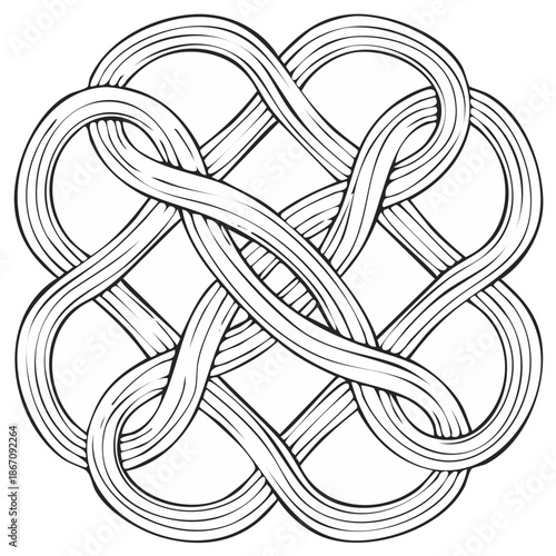 Detailed monochrome illustration of a traditional Celtic knot, an ancient symbol of infinity and unity