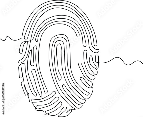 Continuous one line drawing of Fingerprint Symbol In Flat Vector Illustration Symbolizing Bio metric Security, Identity Verification, And Digital Authentication, Isolated On White Background. 