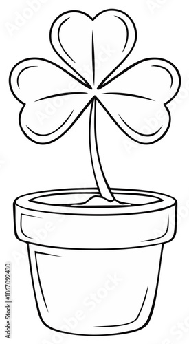 Shamrock plant in a flower pot illustration black and white