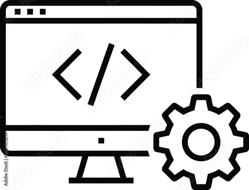 Modern black line icon depicting software programming and web application development