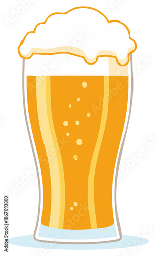 Illustration of a Tall Glass of Beer with Foamy Head