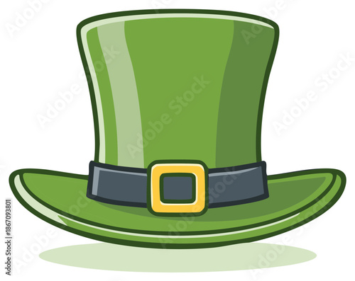 Festive green leprechaun top hat with a gold buckle for Saint Patricks Day celebration