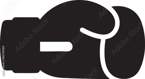 Black boxing glove with white outline on white background sport fight combat