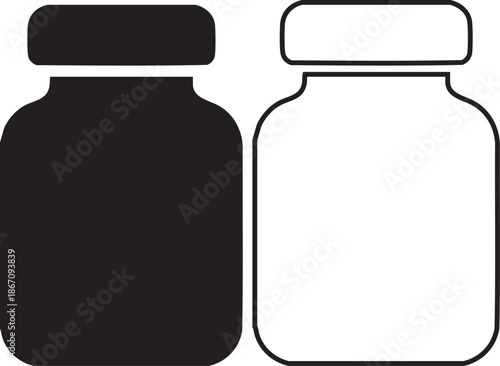 Two simple jars one solid black one outlined white container bottle