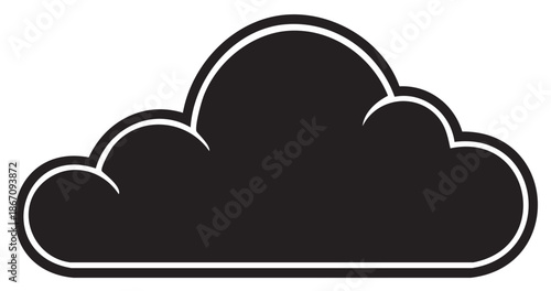 Cloud Shape Vector Icon, Black Weather Symbol with White Outline, Design Element for Weather Forecasts and App Icons