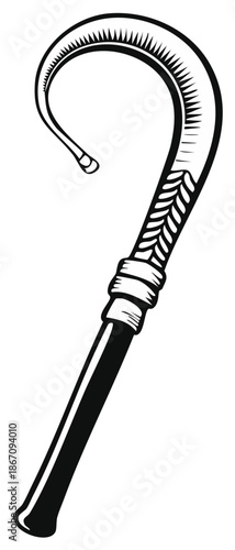 Elegant walking stick illustration in retro style with decorative elements isolated.