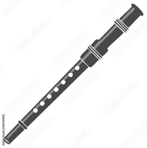 Detailed illustration of a recorder wind instrument, isolated and slanted on a plain background