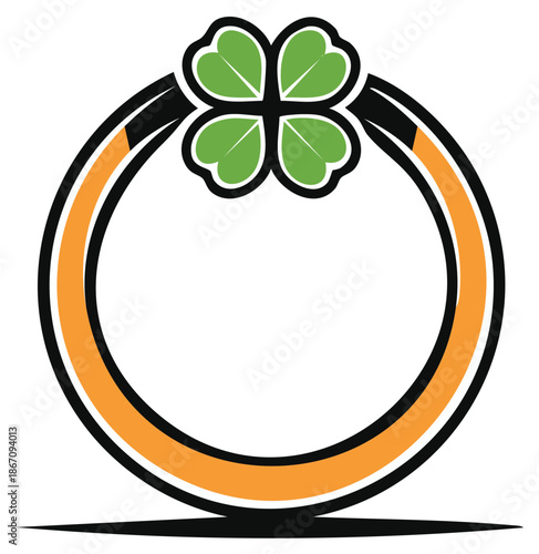 Four leaf clover good luck symbol inside orange and black ring icon vector