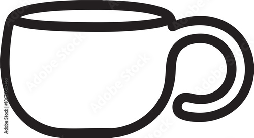 Black outline of a coffee cup with a handle on a white background drink beverage
