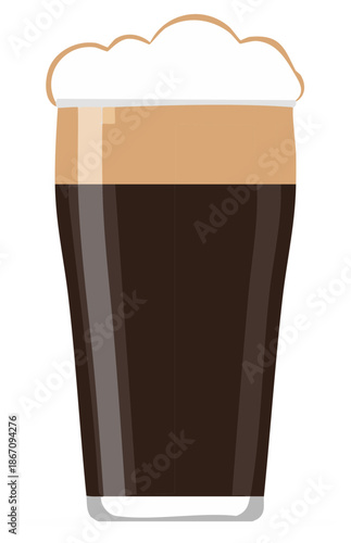 A simple vector illustration of a pint glass filled with dark stout beer and a creamy foam head